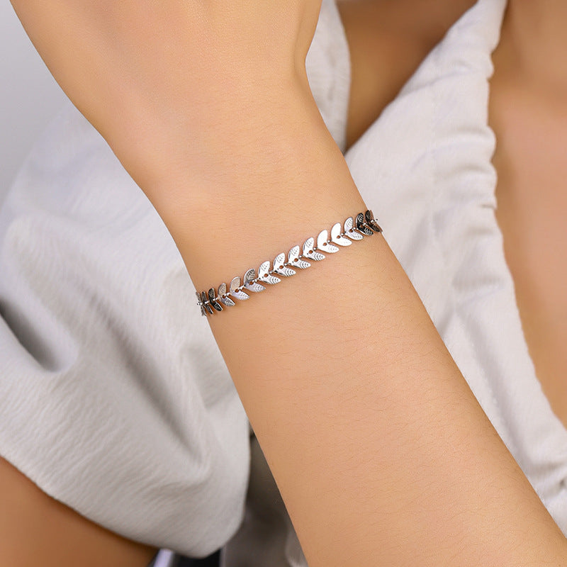 Stainless Steel Simple Fashion Leaf Wheat Bracelet