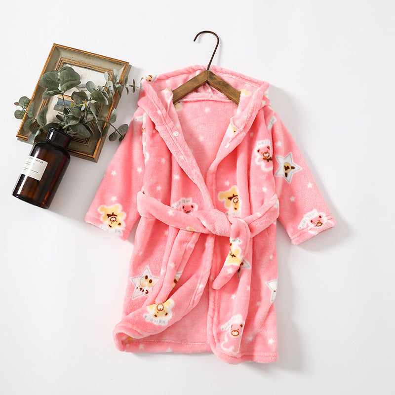 Children Clothing Home Clothes Flannel Men's Women's Hoodie Coral Velvet Night-robe