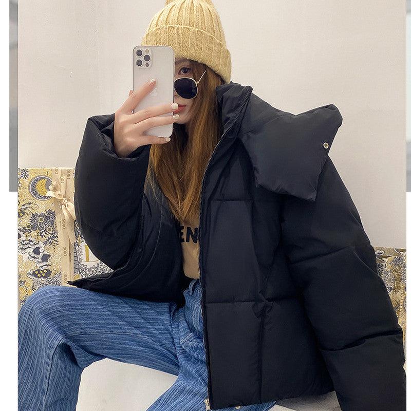 Puffy Hooded Bread Short Cotton-padded Jacket For Women Thick Loose - Nioor