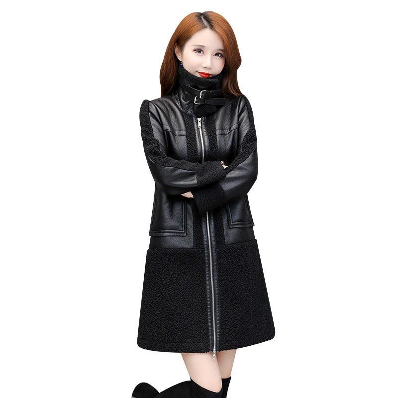 Ladies Leather Thickened Fur Coat Lapel - Nioor