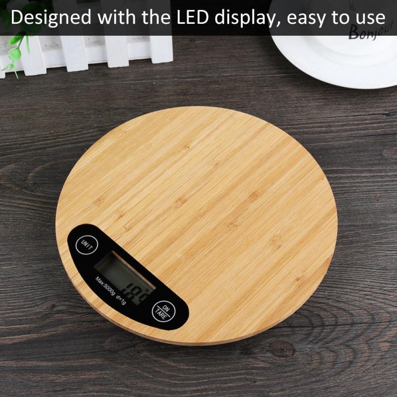 Bamboo Panel Electronic Kitchen Scale Big Round Baking Scale Gram Weight Scale - Nioor