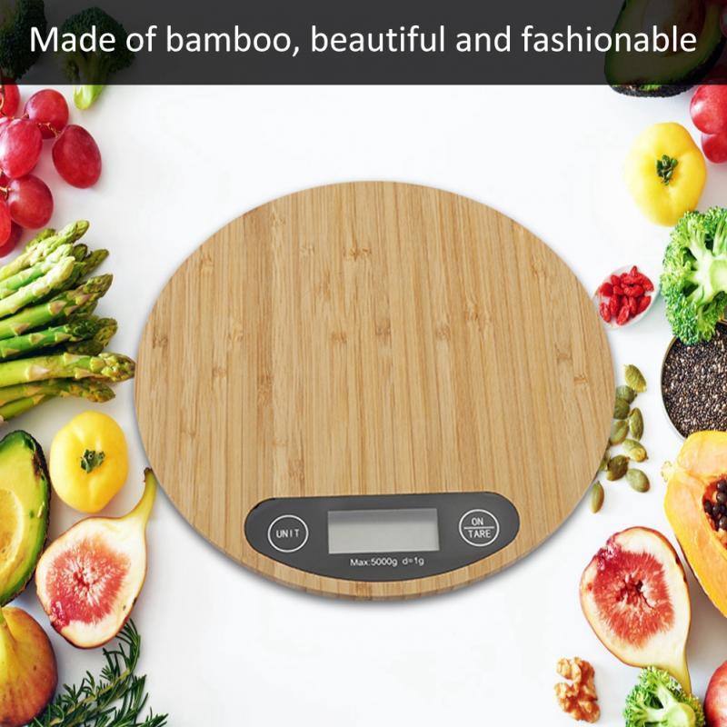 Bamboo Panel Electronic Kitchen Scale Big Round Baking Scale Gram Weight Scale - Nioor