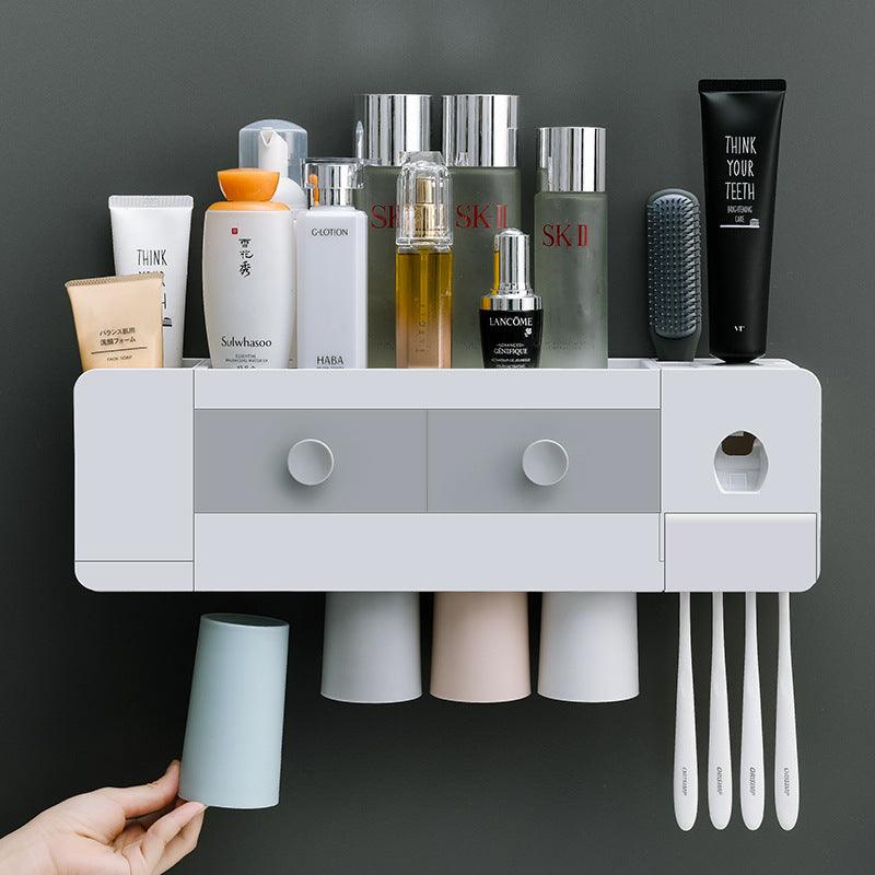 Bathroom Wall-mounted Magnetic Toothbrush Rack Automatic Toothpaste Extrusion - Nioor