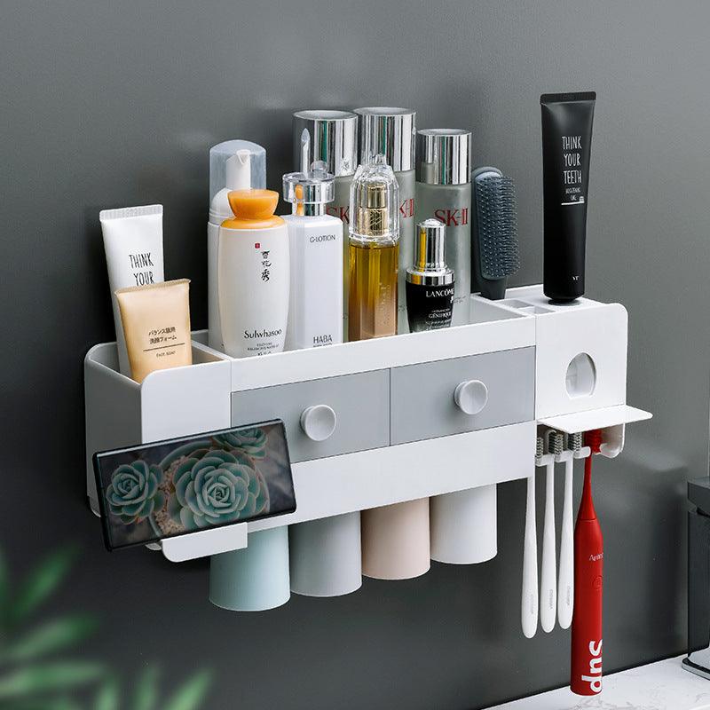 Bathroom Wall-mounted Magnetic Toothbrush Rack Automatic Toothpaste Extrusion - Nioor