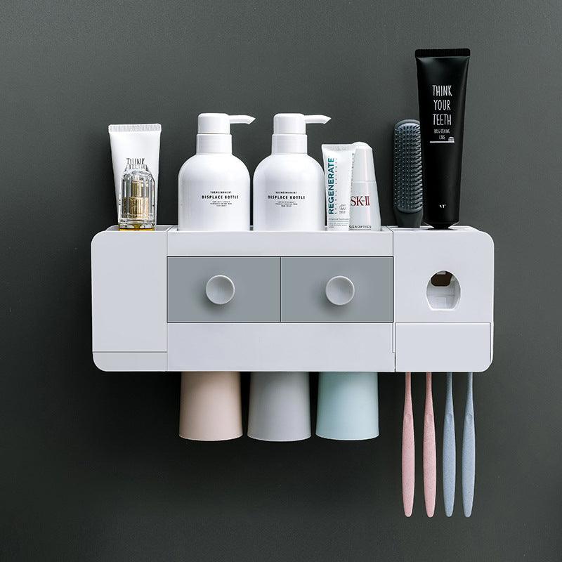 Bathroom Wall-mounted Magnetic Toothbrush Rack Automatic Toothpaste Extrusion - Nioor