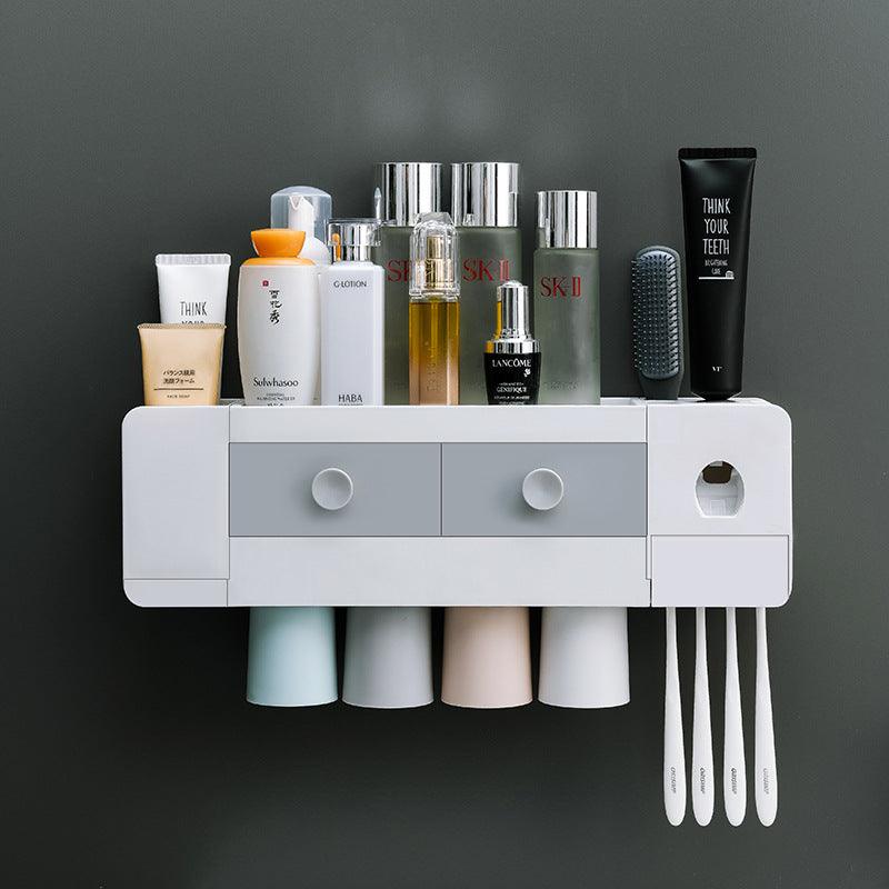 Bathroom Wall-mounted Magnetic Toothbrush Rack Automatic Toothpaste Extrusion - Nioor