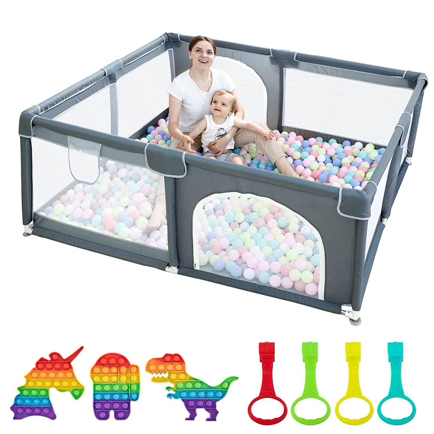 Large Baby Playpen79x71, Extra Large Play Pen For Babies And Toddlers, Play Yard With Gate, Baby Fence With Breathable Mesh, Safety Indoor & Outdoor Activity Center Grey - Nioor