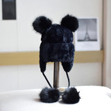 Women's Warm Ear Protection Knitted Plush Fur Ball Hat - Nioor