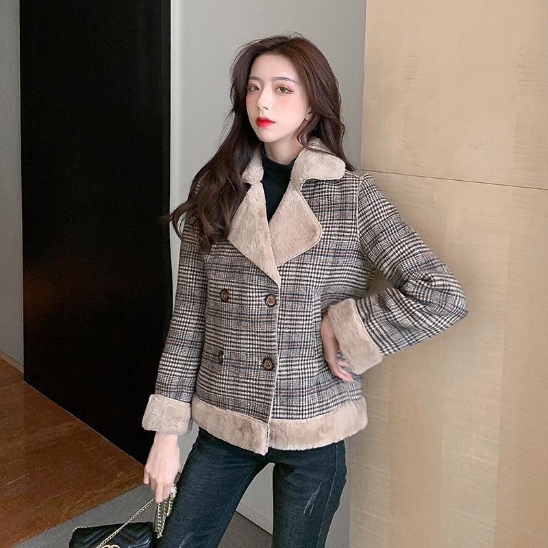 Autumn And Winter Tide All-match Thick Plaid Woolen Fur - Nioor