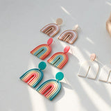Ins Rainbow Polymer Clay Earrings Clay Hand Made Retro - Nioor
