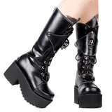 Zipper Studded Skull Punk Thick-soled High Boots - Nioor