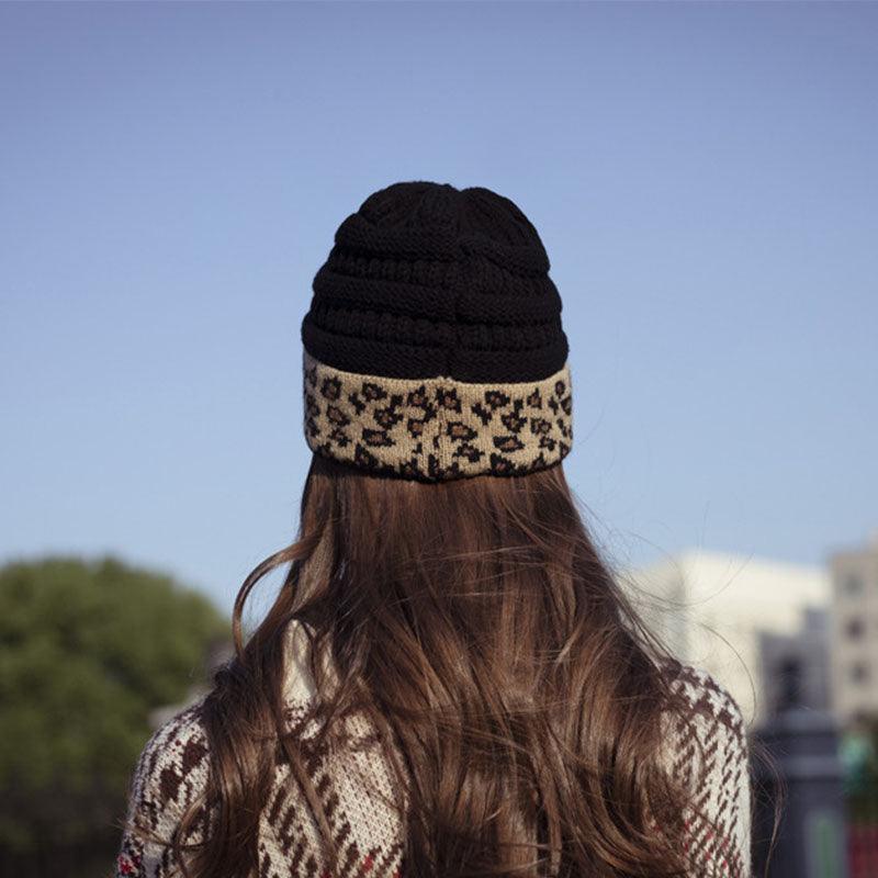 Beanie Women's Warm Leopard Print Knitted Hat Winter - Nioor