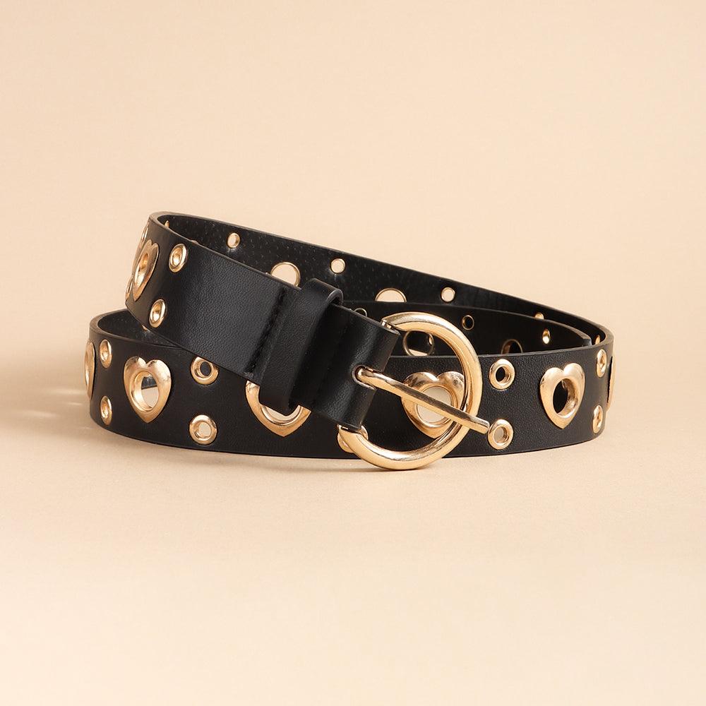 Sexy Punk Style Metal Air Eye Belt For Women With Jeans Skirt Hip Hop Heart Cutout Black Belt - Nioor