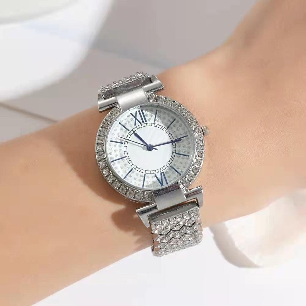 Full Diamond Roman Characters Five-piece Women's Fashion Watch Set - Nioor