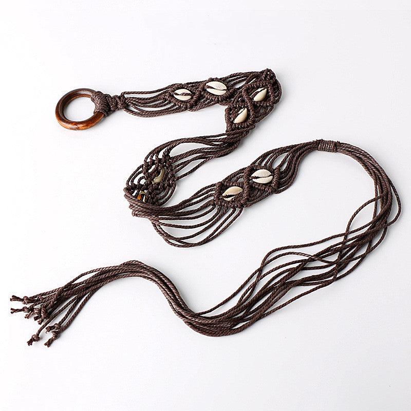 Ethnic Style Woven Wide Belt Women's Dress Casual All-match Decorative Tassels Rope Waist Chain Bohemian Accessories - Nioor