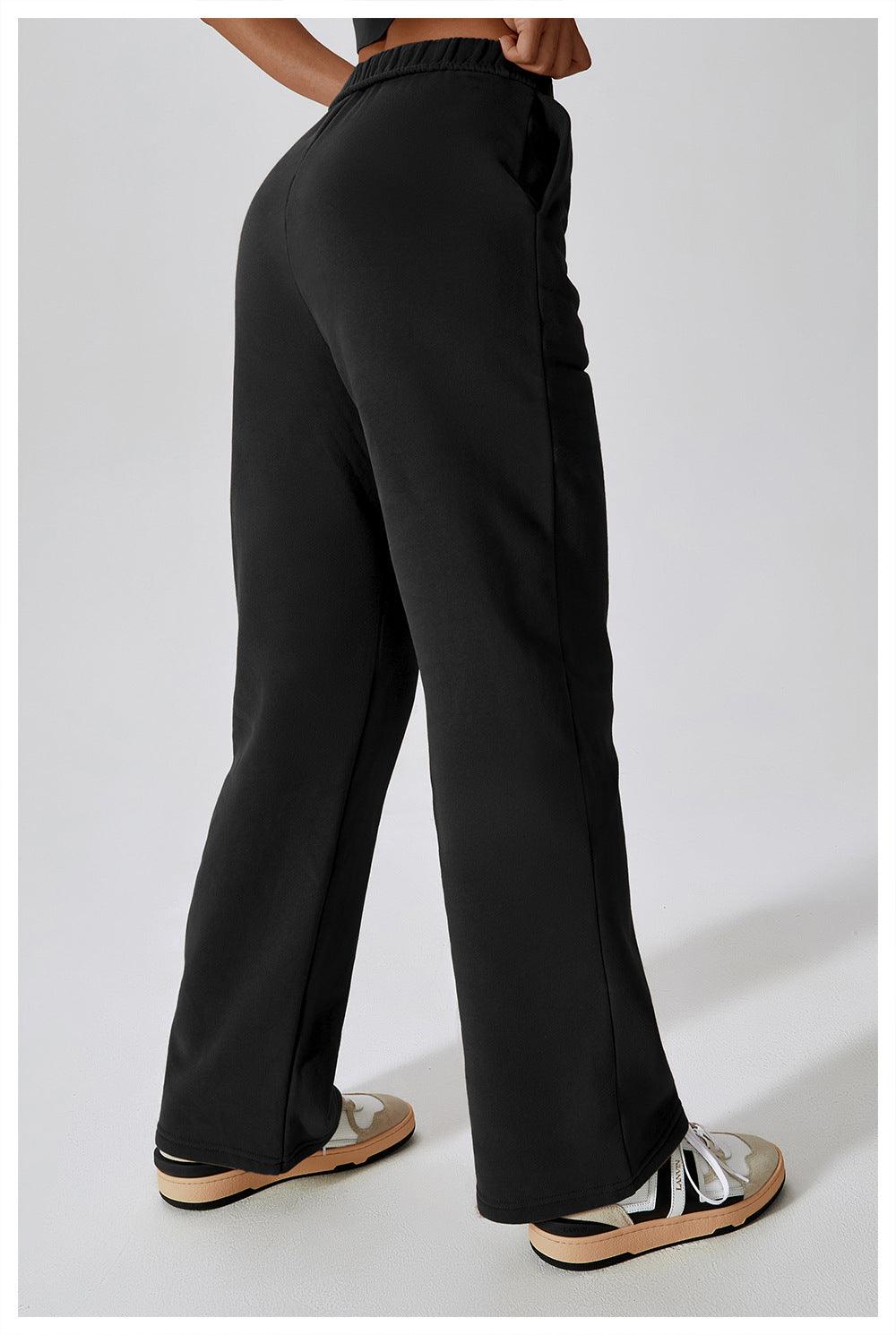 Waist-tied Fleece-lined Warm And Loose Straight Wide Leg Outdoor Leisure Sports Pants - Nioor