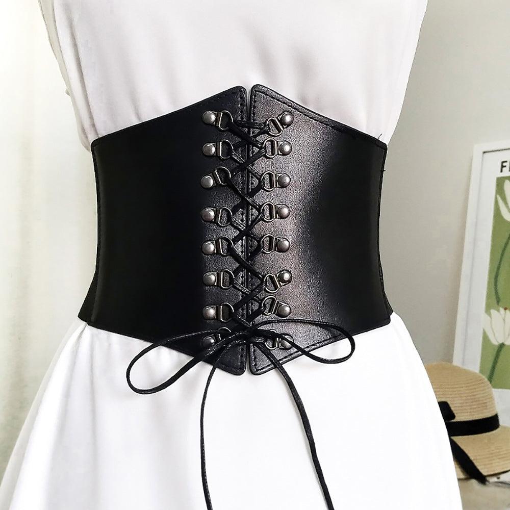 Women's Punk Rivet Lace-up Waist-controlled Slimming Elastic Waistband - Nioor