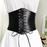 Women's Punk Rivet Lace-up Waist-controlled Slimming Elastic Waistband - Nioor