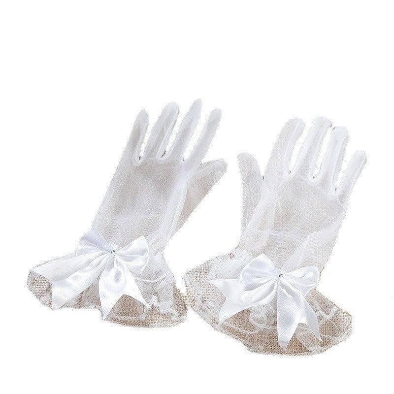 Bridal Wedding Gloves Short Full Finger Crystal Tulle - Nioor