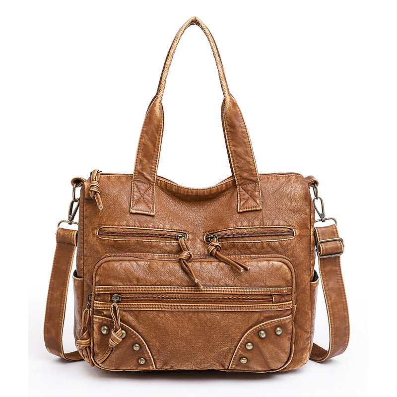 Stylish Retro Minimalism Handbag Women's Casual And Lightweight Washed Leather All-match Shoulder Bag