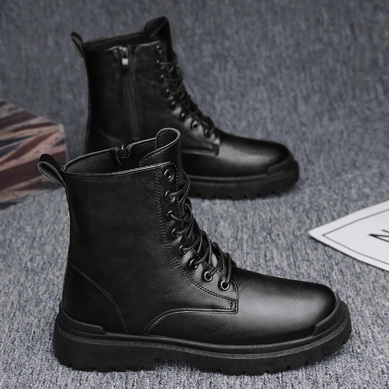 Men's High-top British Platform Work Shoes Leather Boots Retro Cycling Boots - Nioor