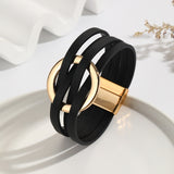 Cross Leather Women Bracelet Metal Big Ring Cuff Bangle Multi-layer Wristband Magnetic Snap Bangle