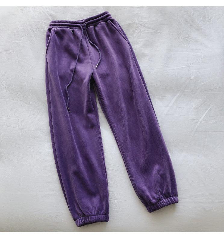 Sports Pants Female Fleece Lined Thick Loose Outerwear Casual Pants - Nioor