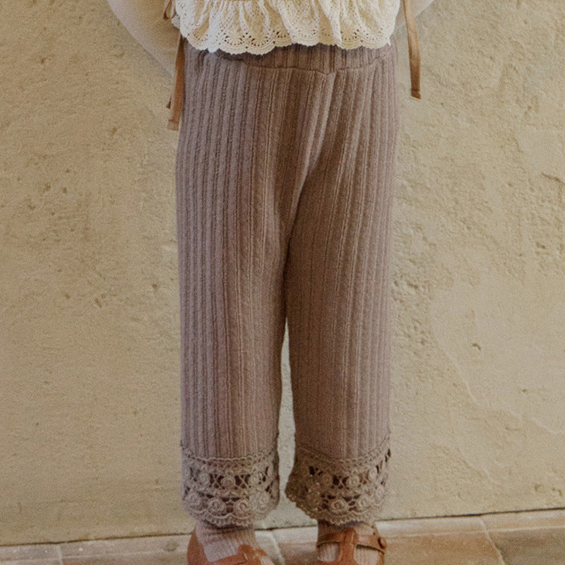 Lace Striped Wide-leg Pants