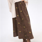 Women's Ancient Corduroy Embroidered Skirt Overknee Dress - Nioor