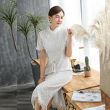 Bead Curtain Tassel Silk Flower Mid-length Improved Dress - Nioor