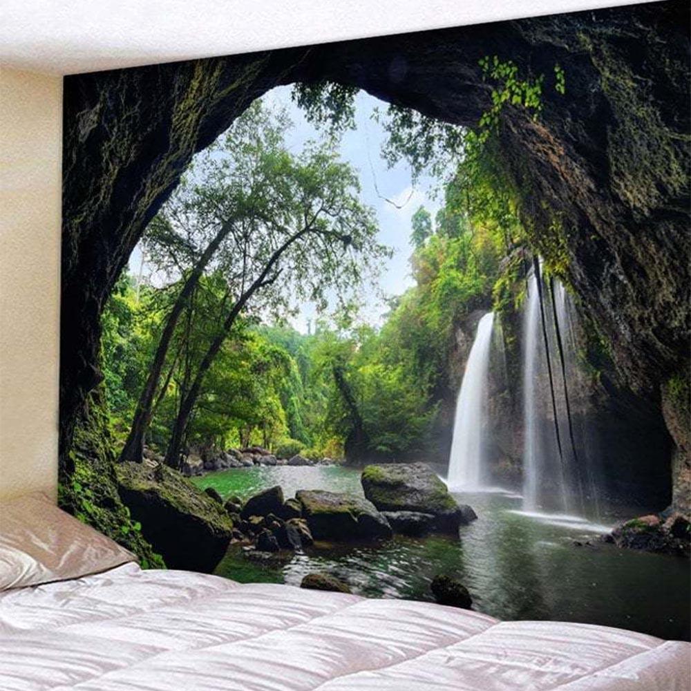 Beautiful Cave Waterfall Print Wall Hippie Tapestry Polyester Fabric Home Decor Wall Hanging Rug Carpets Waterfall - Nioor