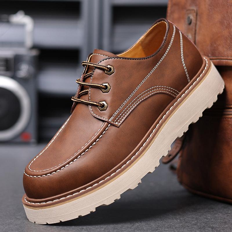 Martin Boots Men's Low Top Retro Casual Shoes British Style Worker Boot Low-top Height Increasing Big Scalp Shoes - Nioor