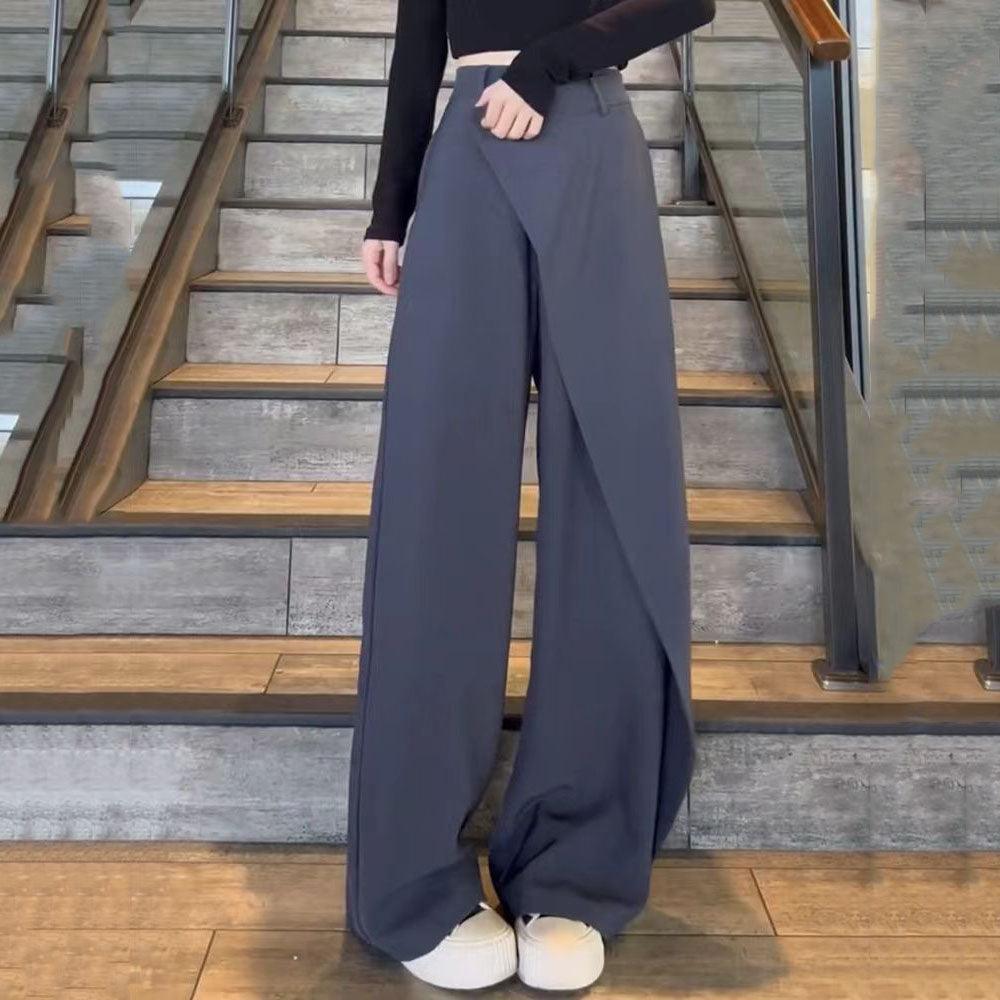 Fashion Irregular Stitching Straight-leg Trousers Women's Fried Street Pleated Suit Pants - Nioor