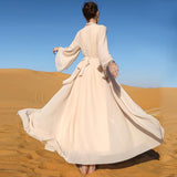 Beige Double-layer Chiffon Fashionable Outerwear Dress - Nioor