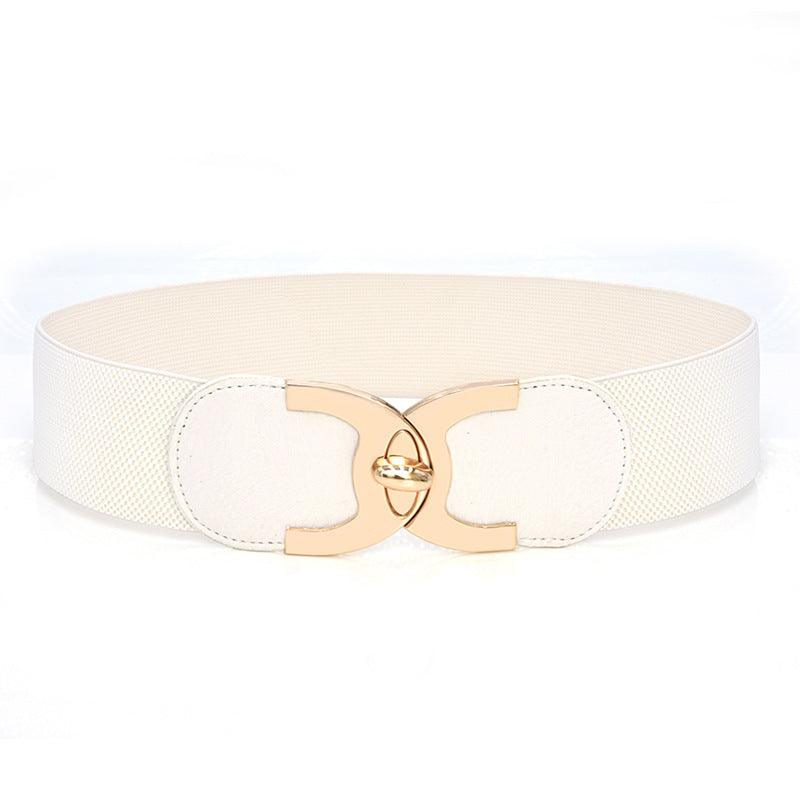 Fastener Decoration Wide Belt Women's Elastic Waistband - Nioor