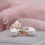 Ladies Flame Rose Gold Shell Pearl Earrings - Nioor