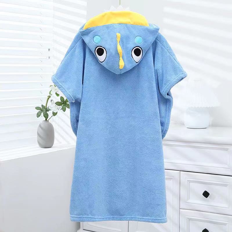 Children's Wearable Coral Fleece Absorbent Hooded Cloak Bath Towel Boys And Girls Nightgown Home Clothes