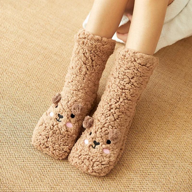 Cartoon Floor Winter Thick Polyester Fleece Fluffy Microfiber Women Fuzzy Socks Funny Fuzzy Dog Slipper Socks For Women Cute Fluffy Thick Warm Winter Socks Microfiber Soft Home Socks Christmas Gift - Nioor