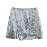 New Style Silver Sequined Split Skirt - Nioor