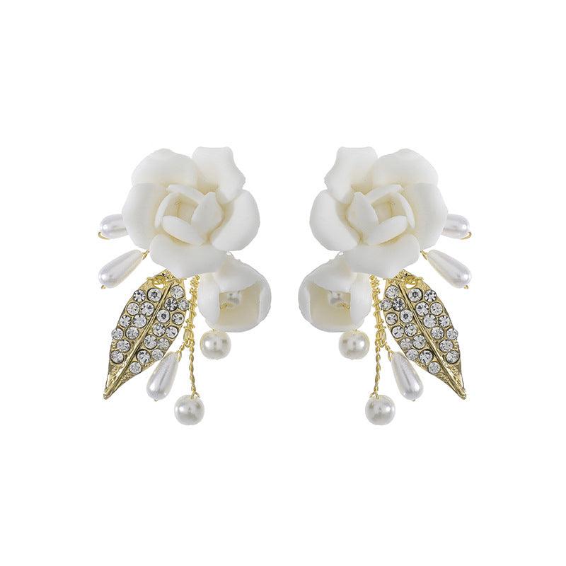 Ceramic Earrings With White Flowers - Nioor