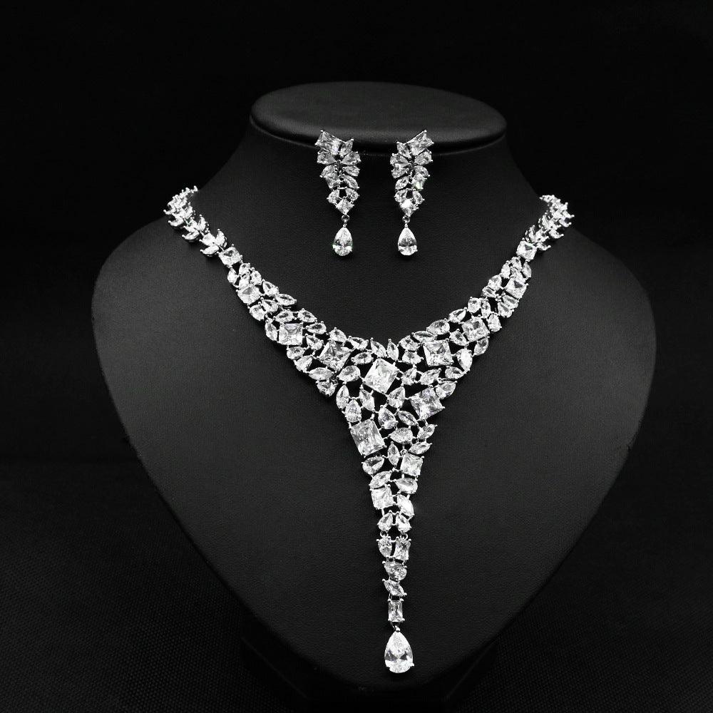 Colorful Zircon Necklace Set Wedding Dress Wedding Earring Accessories - Nioor