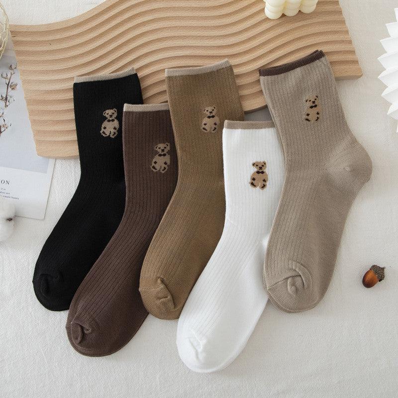 Solid Color Cotton Socks Spring And Autumn Medium Hose - Nioor