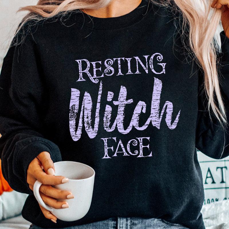 Black Rest Witch Face Pattern Pullover - Nioor