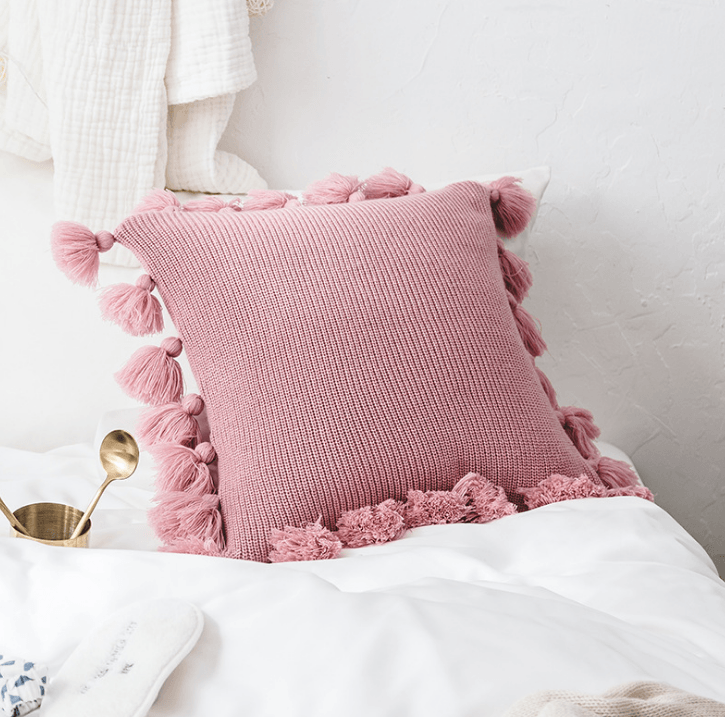 Bohemian Knitted Cushion Cover with Fringe - Nioor