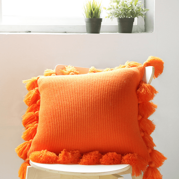 Bohemian Knitted Cushion Cover with Fringe - Nioor