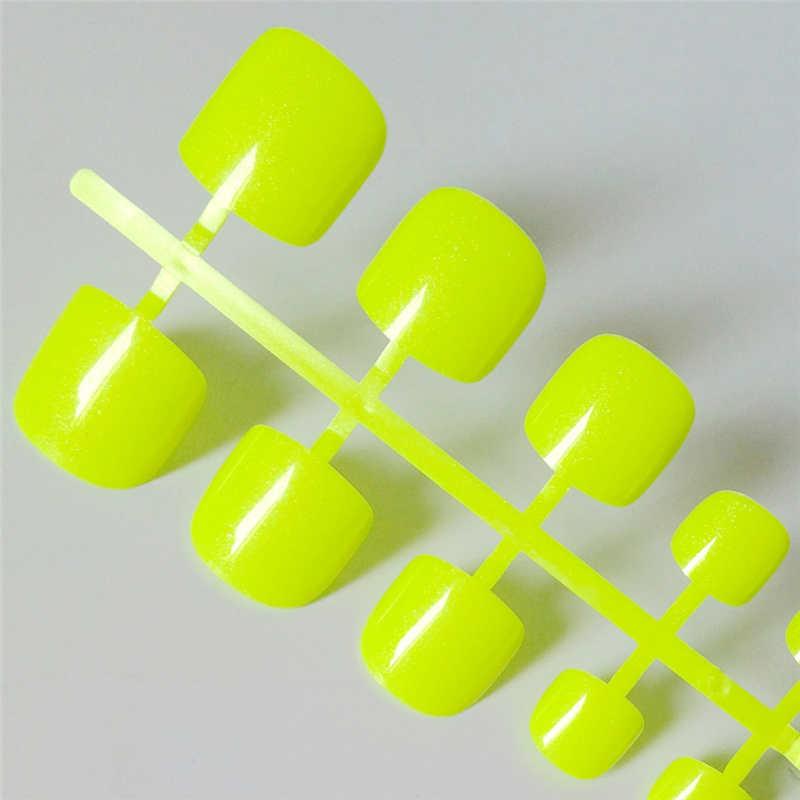 Bright Green Acrylic Fake Toe Nails Square Press On Nails - Nioor