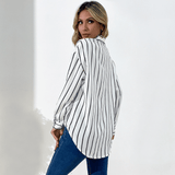 Business Wear Women's Loose Lapels White Striped Shirt - Nioor