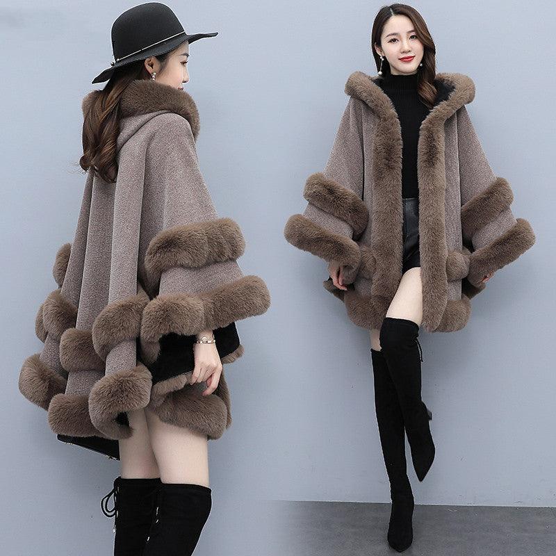 Fashionable Warm Hooded Cape Coat Lady - Nioor