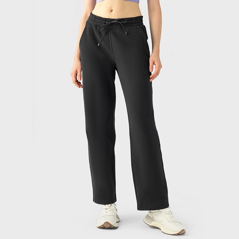 Autumn And Winter New Velvet Lining Warm And Loose Straight Sports Pants Female - Nioor