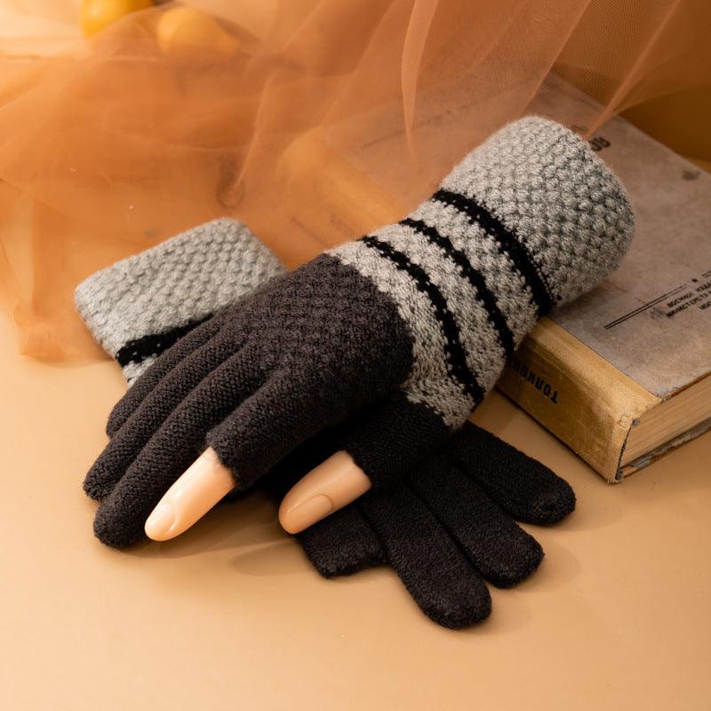 Fleece-lined Knitting Wool Cold-proof Gloves - Nioor